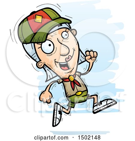 Clipart of a Running White Senior Female Scout - Royalty Free Vector Illustration by Cory Thoman