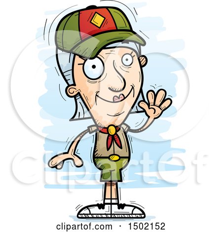 Clipart of a Waving White Senior Female Scout - Royalty Free Vector Illustration by Cory Thoman