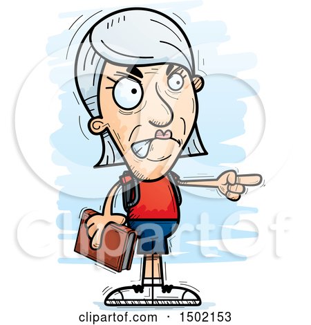 Clipart of a Mad Pointing White Senior Female Community College Student - Royalty Free Vector Illustration by Cory Thoman