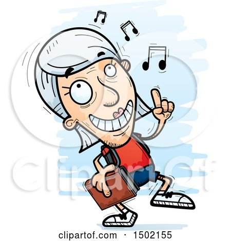 Clipart of a White Senior Female Community College Student Doing a Happy Dance - Royalty Free Vector Illustration by Cory Thoman