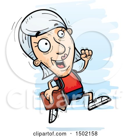 Clipart of a Running White Senior Female Community College Student - Royalty Free Vector Illustration by Cory Thoman