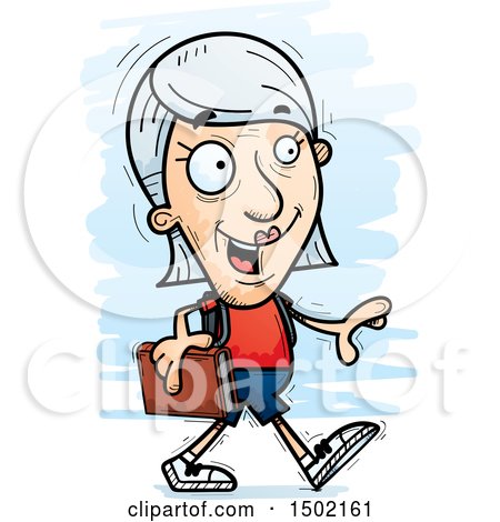 Clipart of a Walking White Senior Female Community College Student - Royalty Free Vector Illustration by Cory Thoman