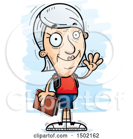 Clipart of a Waving White Senior Female Community College Student - Royalty Free Vector Illustration by Cory Thoman