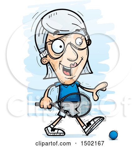 Clipart of a Walking Caucasian Senior Woman Racquetball Player - Royalty Free Vector Illustration by Cory Thoman