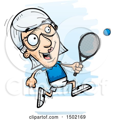 Clipart of a Running Caucasian Senior Woman Racquetball Player - Royalty Free Vector Illustration by Cory Thoman