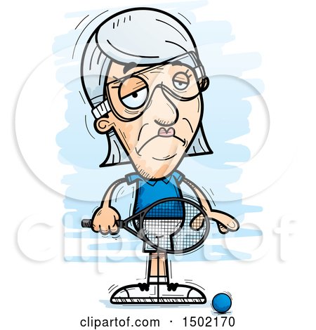 Clipart of a Sad Caucasian Senior Woman Racquetball Player - Royalty Free Vector Illustration by Cory Thoman