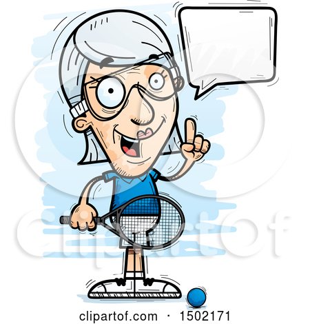 Clipart of a Talking Caucasian Senior Woman Racquetball Player - Royalty Free Vector Illustration by Cory Thoman