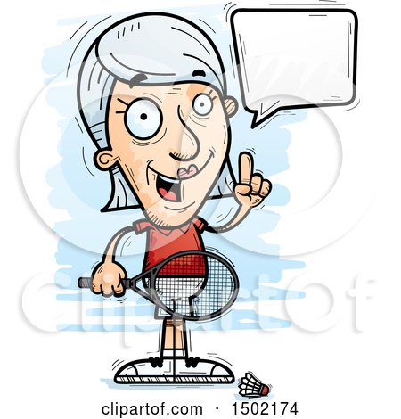 Clipart of a Talking Caucasian Senior Woman Badminton Player - Royalty Free Vector Illustration by Cory Thoman