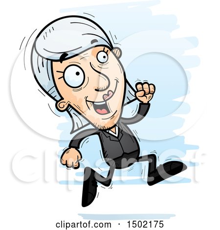 Clipart of a Running Caucasian Senior Business Woman - Royalty Free Vector Illustration by Cory Thoman