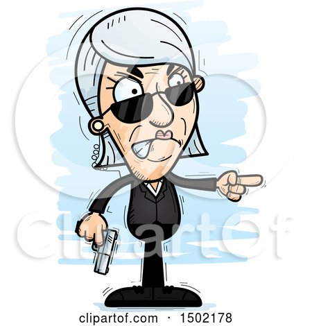 Clipart of a Mad Pointing Caucasian Senior Woman Secret Service Agent - Royalty Free Vector Illustration by Cory Thoman