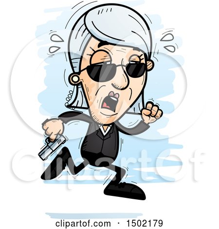 Clipart of a Tired Running Caucasian Senior Woman Secret Service Agent - Royalty Free Vector Illustration by Cory Thoman