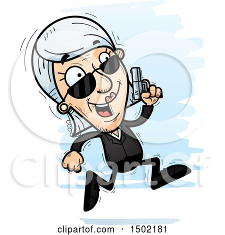 Clipart of a Running Caucasian Senior Woman Secret Service Agent - Royalty Free Vector Illustration by Cory Thoman