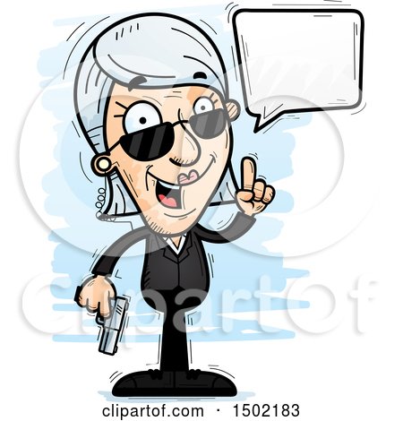 Clipart of a Talking Caucasian Senior Woman Secret Service Agent - Royalty Free Vector Illustration by Cory Thoman