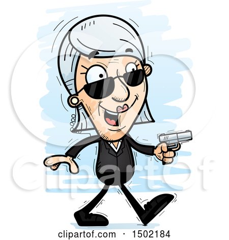 Clipart of a Walking Caucasian Senior Woman Secret Service Agent - Royalty Free Vector Illustration by Cory Thoman