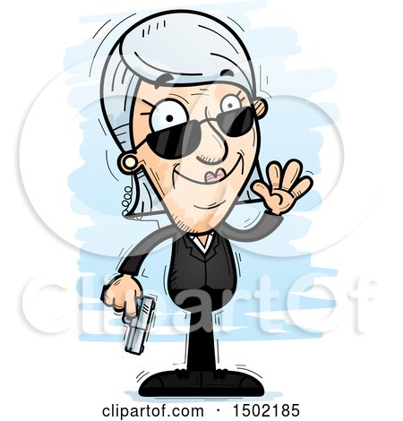 Clipart of a Waving Caucasian Senior Woman Secret Service Agent - Royalty Free Vector Illustration by Cory Thoman
