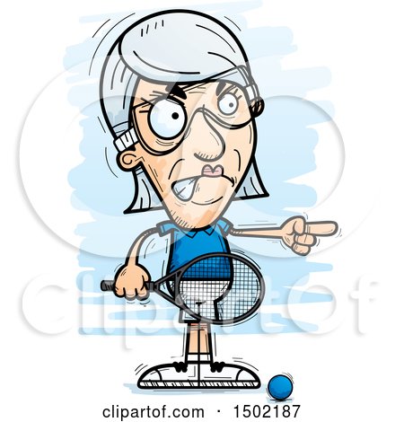 Clipart of a Mad Pointing Caucasian Senior Woman Racquetball Player - Royalty Free Vector Illustration by Cory Thoman