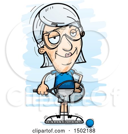 Clipart of a Confident Caucasian Senior Woman Racquetball Player - Royalty Free Vector Illustration by Cory Thoman