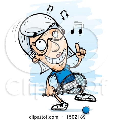Clipart of a Dancing Caucasian Senior Woman Racquetball Player - Royalty Free Vector Illustration by Cory Thoman