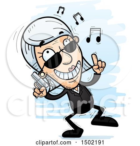 Clipart of a Happy Dancing Caucasian Senior Woman Secret Service Agent - Royalty Free Vector Illustration by Cory Thoman