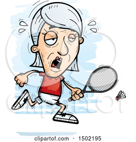 Clipart of a Tired Caucasian Senior Woman Badminton Player - Royalty Free Vector Illustration by Cory Thoman