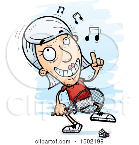 Clipart of a Happy Dancing Caucasian Senior Woman Badminton Player - Royalty Free Vector Illustration by Cory Thoman