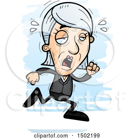 Clipart of a Tired Running Caucasian Senior Business Woman - Royalty Free Vector Illustration by Cory Thoman