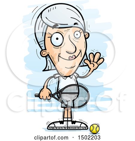 Clipart of a Waving Caucasian Senior Woman Tennis Player - Royalty Free Vector Illustration by Cory Thoman