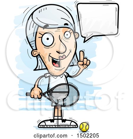 Clipart of a Talking Caucasian Senior Woman Tennis Player - Royalty Free Vector Illustration by Cory Thoman