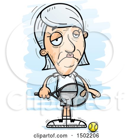 Clipart of a Sad Caucasian Senior Woman Tennis Player - Royalty Free Vector Illustration by Cory Thoman