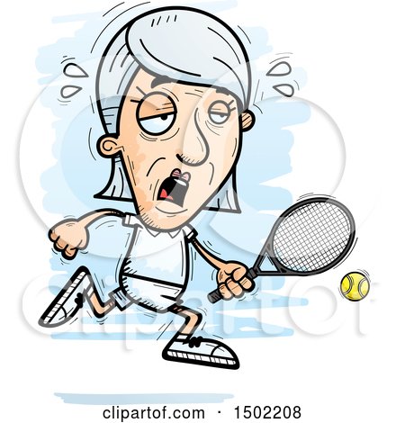 Clipart of a Tired Caucasian Senior Woman Tennis Player - Royalty Free Vector Illustration by Cory Thoman