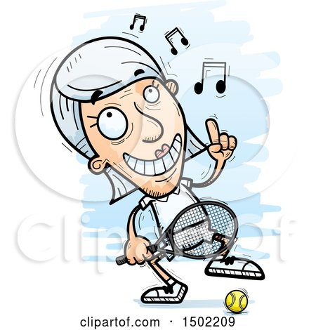 Clipart of a Happy Dancing Caucasian Senior Woman Tennis Player - Royalty Free Vector Illustration by Cory Thoman