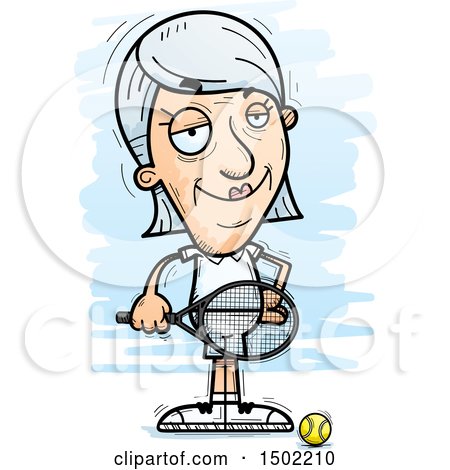 Clipart of a Confident Caucasian Senior Woman Tennis Player - Royalty Free Vector Illustration by Cory Thoman