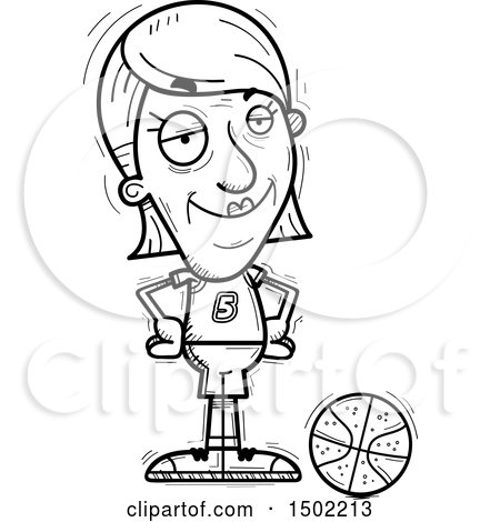 Clipart of a Black and White Confident Senior Female Basketball Player - Royalty Free Vector Illustration by Cory Thoman