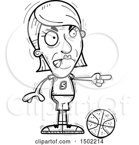 Clipart of a Black and White Mad Pointing Senior Female Basketball Player - Royalty Free Vector Illustration by Cory Thoman