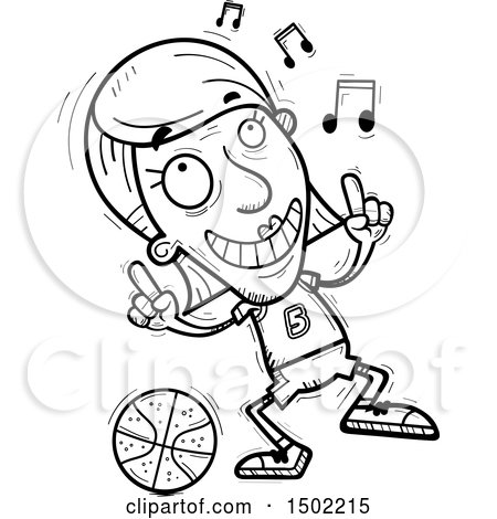 Clipart of a Black and White Senior Female Basketball Player Doing a Happy Dance - Royalty Free Vector Illustration by Cory Thoman