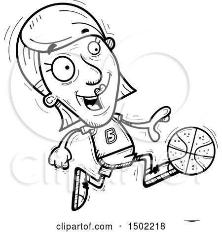 Clipart of a Black and White Running Senior Female Basketball Player - Royalty Free Vector Illustration by Cory Thoman
