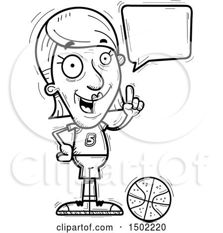 Clipart of a Black and White Talking Senior Female Basketball Player - Royalty Free Vector Illustration by Cory Thoman