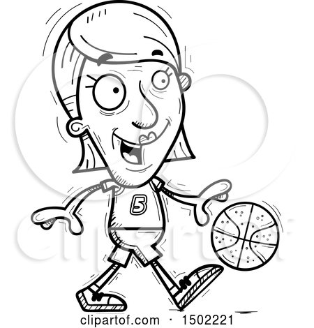 Clipart of a Black and White Dribbling Senior Female Basketball Player - Royalty Free Vector Illustration by Cory Thoman