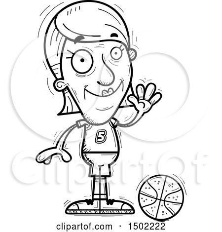 Clipart of a Black and White Waving Senior Female Basketball Player - Royalty Free Vector Illustration by Cory Thoman