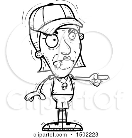 Clipart of a Black and White Mad Pointing Senior Female Coach - Royalty Free Vector Illustration by Cory Thoman