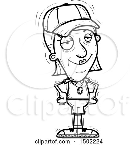 Clipart of a Black and White Confident Senior Female Coach - Royalty Free Vector Illustration by Cory Thoman
