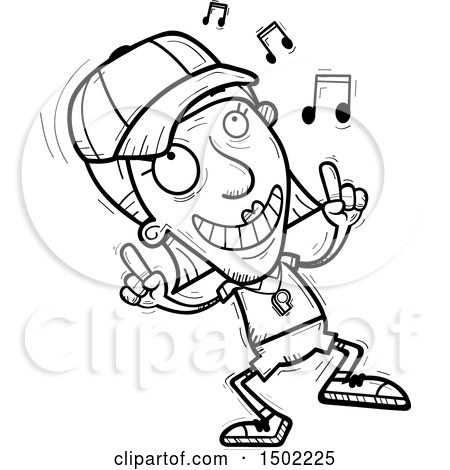 Clipart of a Black and White Senior Female Coach Doing a Happy Dance - Royalty Free Vector Illustration by Cory Thoman