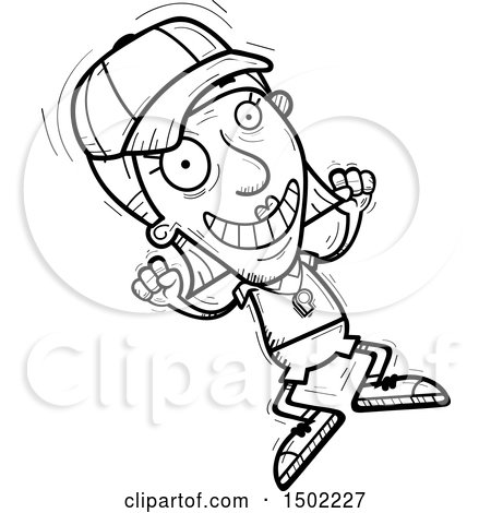 Clipart of a Black and White Jumping Senior Female Coach - Royalty Free Vector Illustration by Cory Thoman