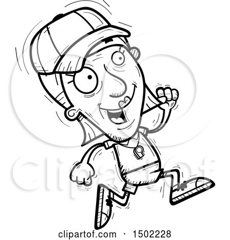 Clipart of a Black and White Running Senior Female Coach - Royalty Free Vector Illustration by Cory Thoman