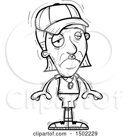 Clipart of a Black and White Sad Senior Female Coach - Royalty Free Vector Illustration by Cory Thoman