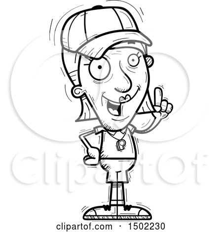 Clipart of a Black and White Senior Female Coach Holding up a Finger - Royalty Free Vector Illustration by Cory Thoman
