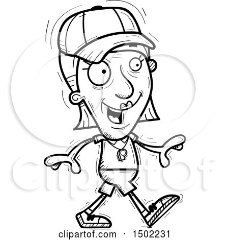 Clipart of a Black and White Walking Senior Female Coach - Royalty Free Vector Illustration by Cory Thoman