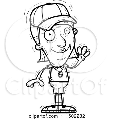 Clipart of a Black and White Waving Senior Female Coach - Royalty Free Vector Illustration by Cory Thoman
