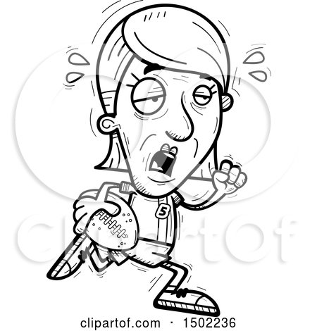 Clipart of a Black and White Tired Running Senior Female Football Player - Royalty Free Vector Illustration by Cory Thoman