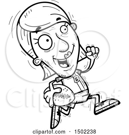 Clipart of a Black and White Running Senior Female Football Player - Royalty Free Vector Illustration by Cory Thoman